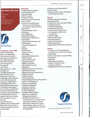 SapphireOne in Business Software guide 2004