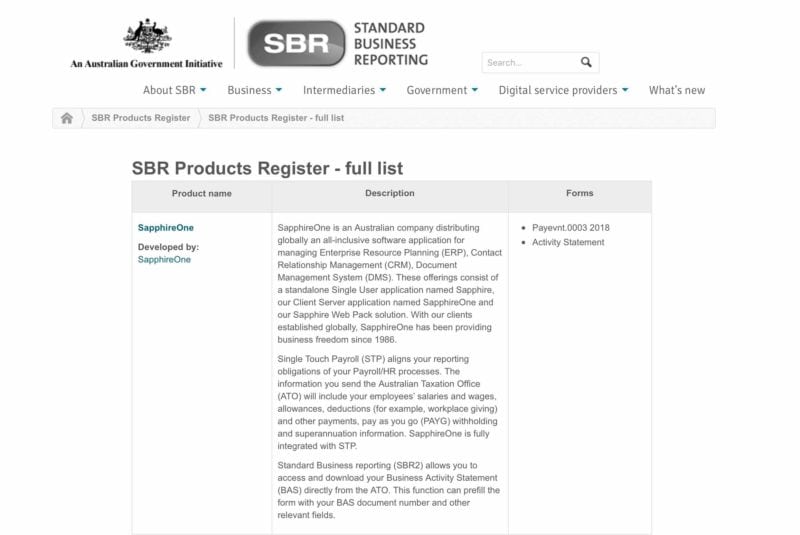 SapphireOne has been whitelisted for SBR2 standard business reporting
