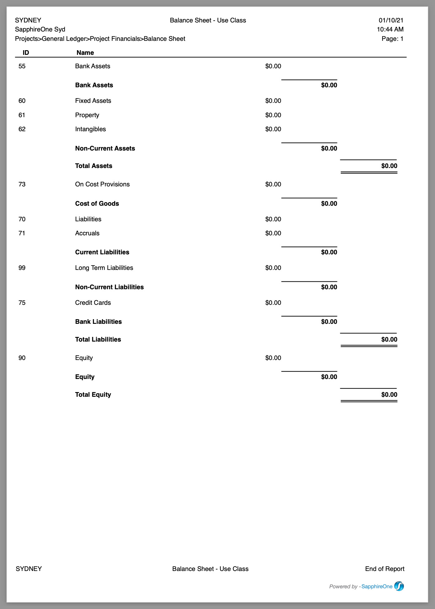 Accounts-General Ledger-FX Standard Financials-Balance Sheet