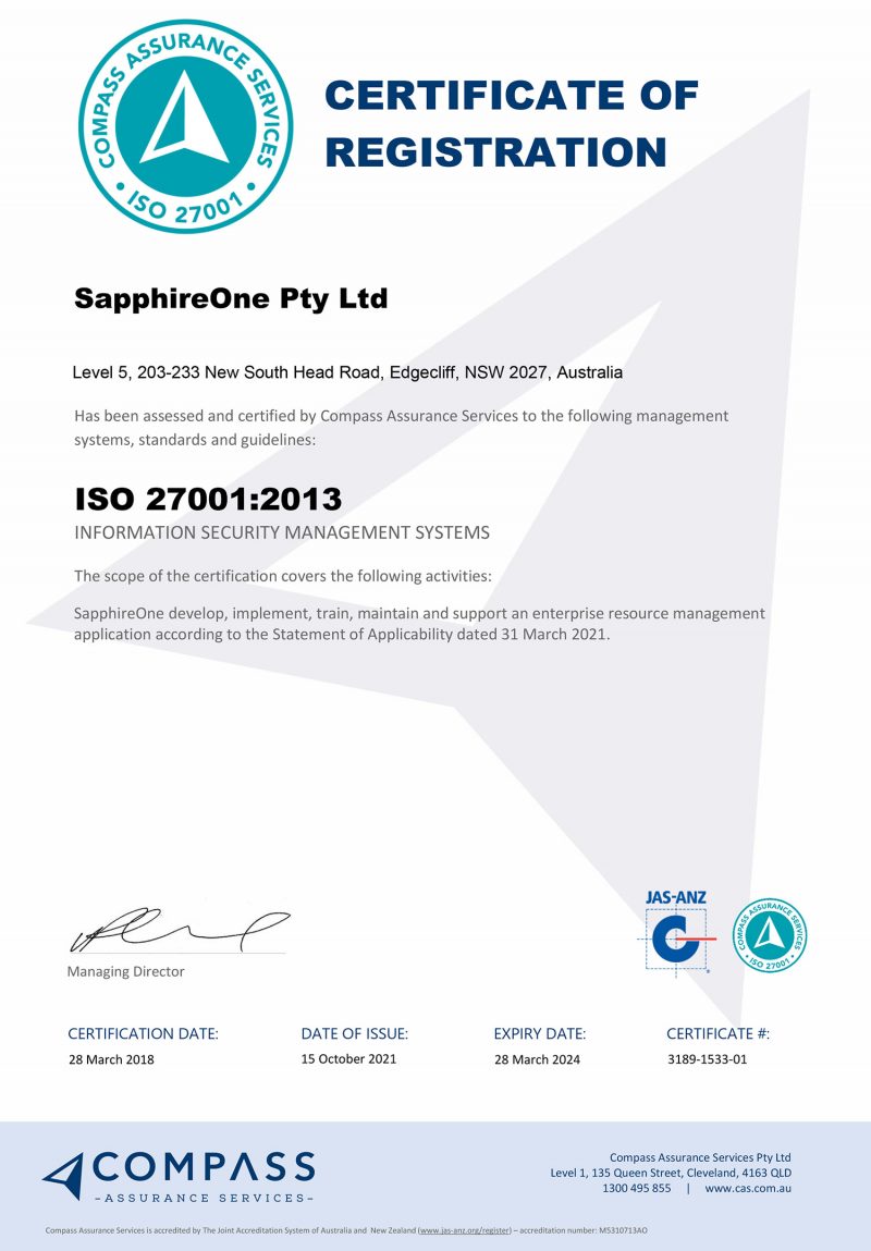 SapphireOne-CertificationOfRegistration-ISO27001