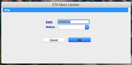 Menu Inventroy Purchases Transactions ETA Tool Date Alert