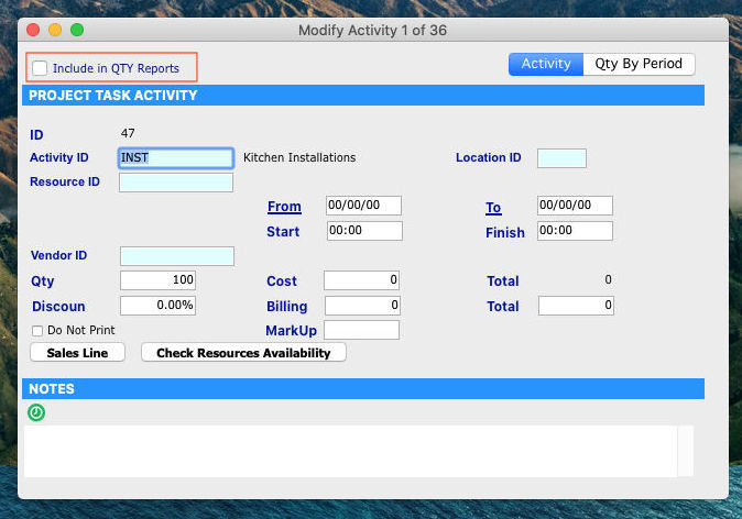 Menu-Sapphire Tools-Export Activity Qty By Period-Activity
