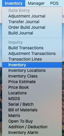 Sapphire Tools-Inventory-Inventory Inquiry Menu