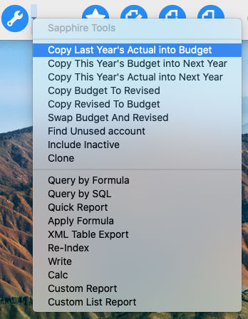 Specific Tools Copying Budget Menu