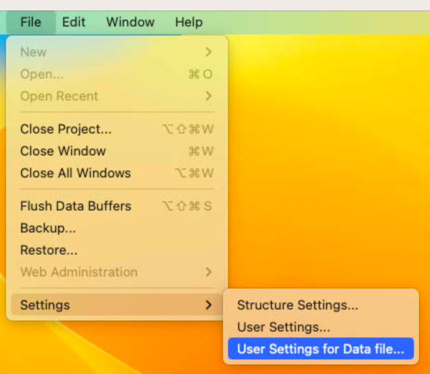 File-Settings-User Settings for Data file-MAC